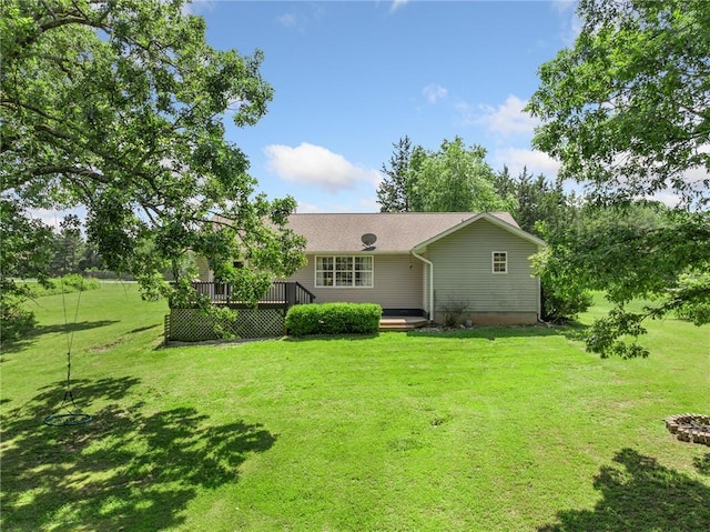 9336 Stonegate Dr, Omaha, AR 72662 - rear view of house with a deck and a lawn