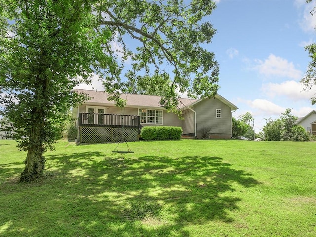 9336 Stonegate Dr, Omaha, AR 72662 - view of green lawn with a wooden deck