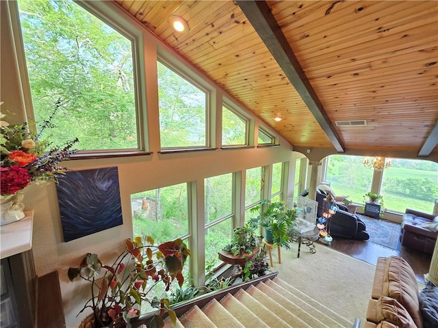 1655 Wilson Springs Rd, Harrison, AR 72601 - sunroom featuring wood ceiling, plenty of natural light, wood finished floors, and recessed lighting