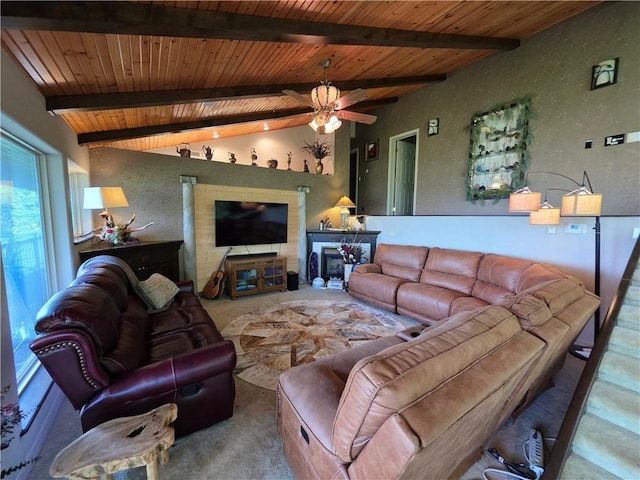 1655 Wilson Springs Rd, Harrison, AR 72601 - living area featuring wood ceiling and ceiling fan