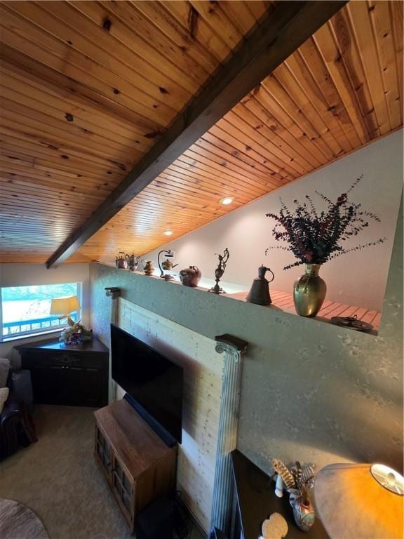 1655 Wilson Springs Rd, Harrison, AR 72601 - detailed view of a wood ceiling with exposed beams and carpet