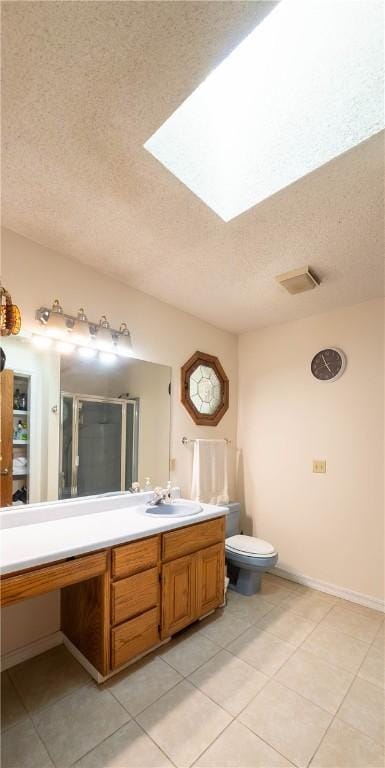 5 Coatbridge Ln, Bella Vista, AR 72715 - bathroom with a textured ceiling, vanity, tile patterned floors, and a shower stall