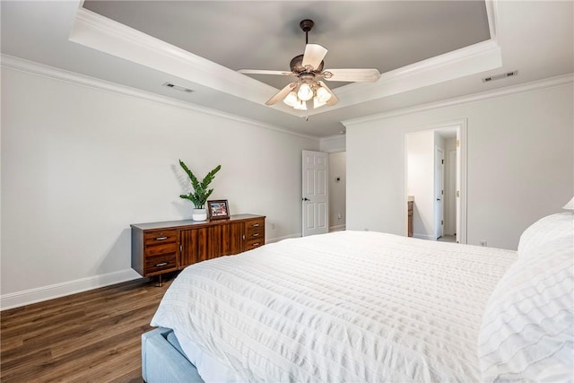 793 Buckhead Ave, Springdale, AR 72764 - bedroom featuring a raised ceiling, wood finished floors, crown molding, and ceiling fan