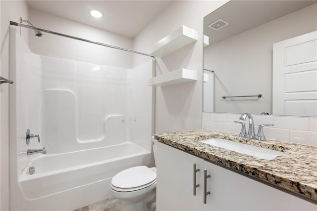 106 N Lion Dr, Gravette, AR 72736 - bathroom with vanity, shower / bath combination, tasteful backsplash, and recessed lighting