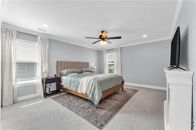 3205 Summer View Ave, Springdale, AR 72764 - bedroom with carpet floors, ornamental molding, a ceiling fan, and recessed lighting