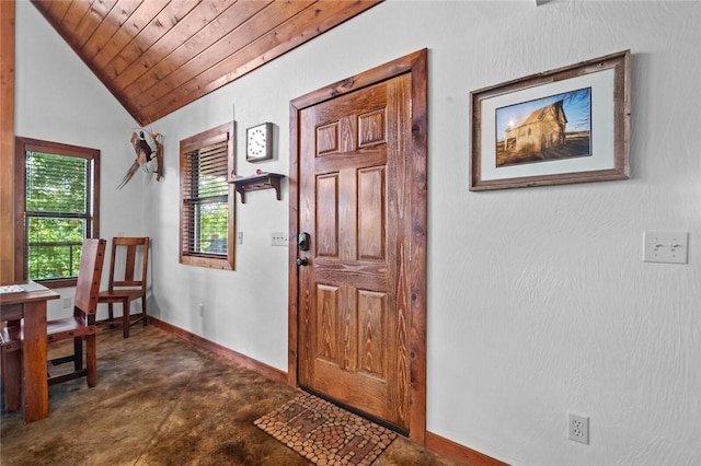 8715 Rambo N Rd, Rogers, AR 72756 - foyer entrance with lofted ceiling, wood ceiling, and concrete floors
