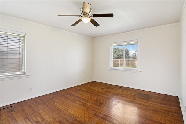 520 S 13th St, Rogers, AR 72758 - empty room featuring wood finished floors, ornamental molding, and ceiling fan