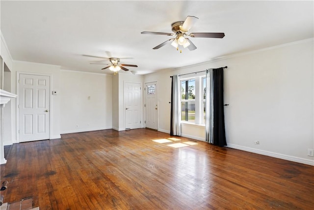 520 S 13th St, Rogers, AR 72758 - unfurnished living room featuring ceiling fan, wood finished floors, and crown molding