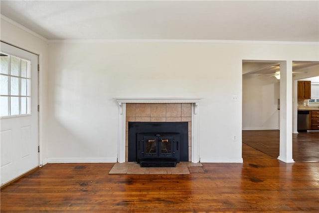 520 S 13th St, Rogers, AR 72758 - unfurnished living room with ornamental molding, wood finished floors, and a ceiling fan