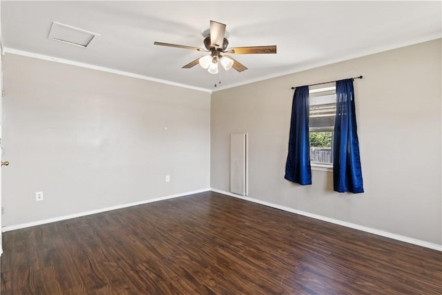 520 S 13th St, Rogers, AR 72758 - spare room with wood finished floors, ceiling fan, crown molding, and attic access