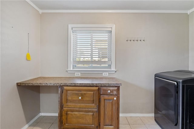 520 S 13th St, Rogers, AR 72758 - laundry area with washer / dryer, light tile patterned flooring, crown molding, and an office area