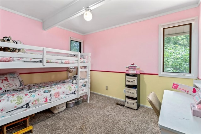 14269 Lake Forrest Heights Rd, Siloam Springs, AR 72761 - carpeted bedroom featuring multiple windows, ornamental molding, and beam ceiling