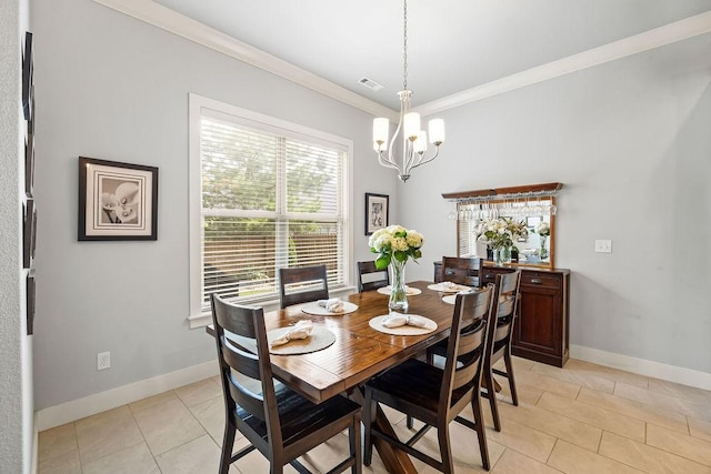 4609 W Waters Edge Dr, Rogers, AR 72758 - dining room featuring light tile patterned flooring, crown molding, and a chandelier