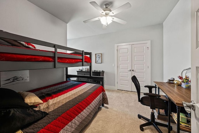 4609 W Waters Edge Dr, Rogers, AR 72758 - bedroom with light colored carpet, an office area, ceiling fan, and a closet