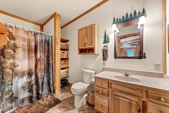 8092 Fain Dr, Rogers, AR 72756 - bathroom featuring vanity, crown molding, and curtained shower