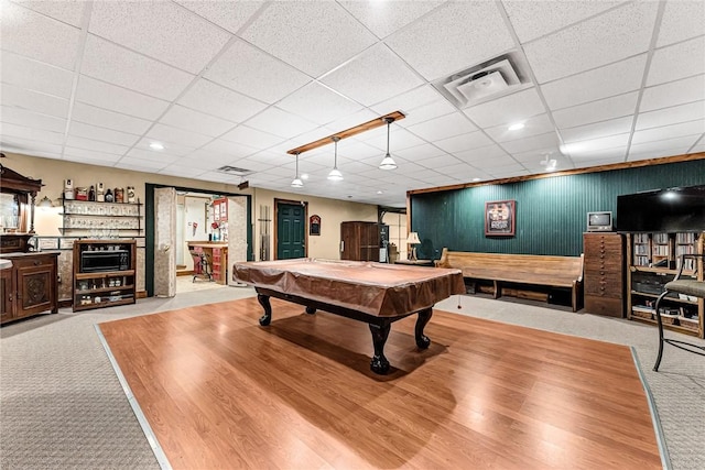 8092 Fain Dr, Rogers, AR 72756 - rec room featuring carpet flooring, pool table, and a paneled ceiling
