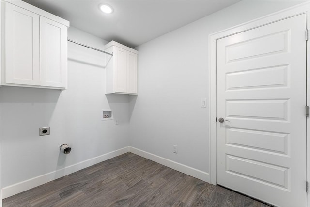 4669 W Triangle St, Fayetteville, AR 72704 - washroom with hookup for an electric dryer, hookup for a washing machine, dark wood finished floors, cabinet space, and recessed lighting