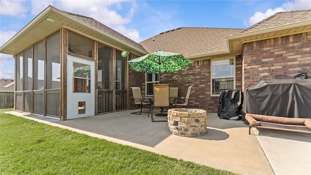 1705 Tull Dr, Pea Ridge, AR 72751 - view of patio featuring a grill and a sunroom