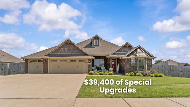 1705 Tull Dr, Pea Ridge, AR 72751 - craftsman-style house with brick siding, a garage, concrete driveway, and a shingled roof