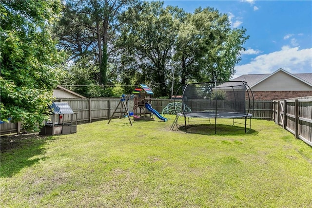 3 Jared Ln, Conway, AR 72032 - fenced backyard featuring a trampoline and a playground
