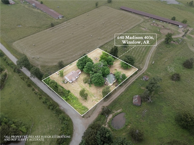 640 Madison Unit 4036, Huntsville, AR 72959 - aerial view of property and surrounding area with property parcel outlined and rural landscape