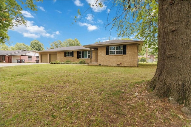 713 Carlton St, Springdale, AR 72762 - view of front of property with a garage, brick siding, crawl space, driveway, and a front lawn