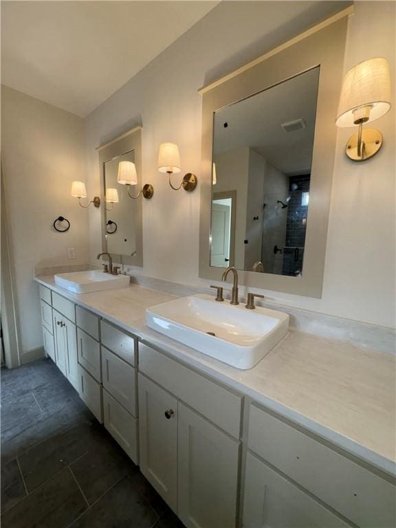 825 Bellagiola, Tontitown, AR 72762 - bathroom featuring double vanity, a shower, and tile patterned flooring