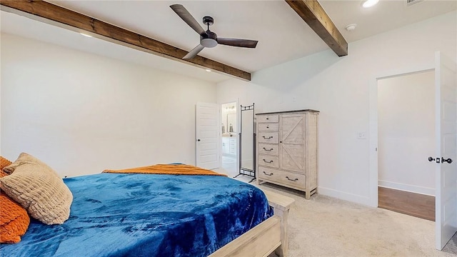884 Ardiano Ave, Tontitown, AR 72762 - bedroom with beamed ceiling, light carpet, ceiling fan, and recessed lighting