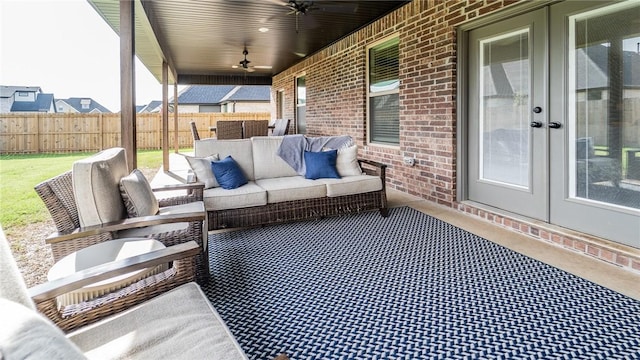 884 Ardiano Ave, Tontitown, AR 72762 - view of patio / terrace with ceiling fan, outdoor lounge area, and french doors