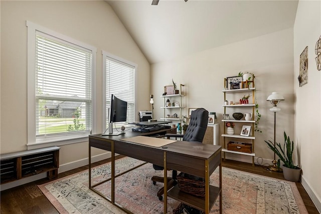 320 Bequette Ln, Centerton, AR 72719 - office area featuring vaulted ceiling and wood finished floors