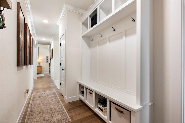 320 Bequette Ln, Centerton, AR 72719 - mudroom featuring crown molding and wood finished floors