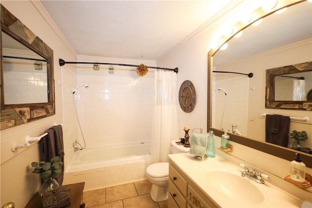 4639 Quail Ct, Harrison, AR 72601 - full bathroom with shower / bathtub combination with curtain, crown molding, tile patterned flooring, and vanity