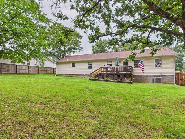 104 Paradise Cove Ln, Berryville, AR 72616 - back of property with a fenced backyard, a deck, and crawl space