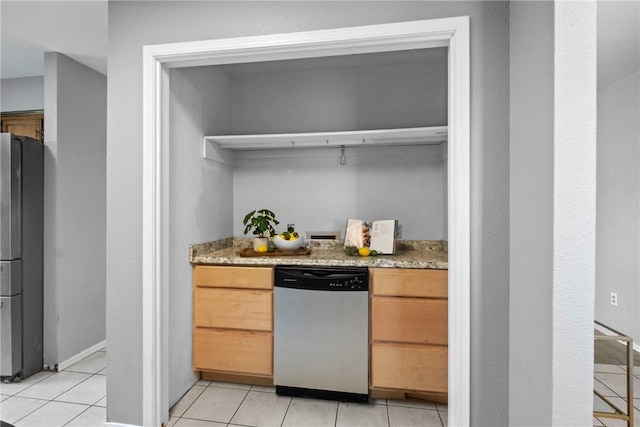 2511 Purdue Cir, Bentonville, AR 72712 - kitchen with appliances with stainless steel finishes, light tile patterned floors, open shelves, and light stone countertops
