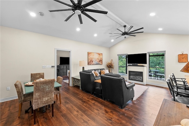 8252 Hickory Tree Ln, Rogers, AR 72756 - living area with ceiling fan, dark wood-type flooring, recessed lighting, and a glass covered fireplace