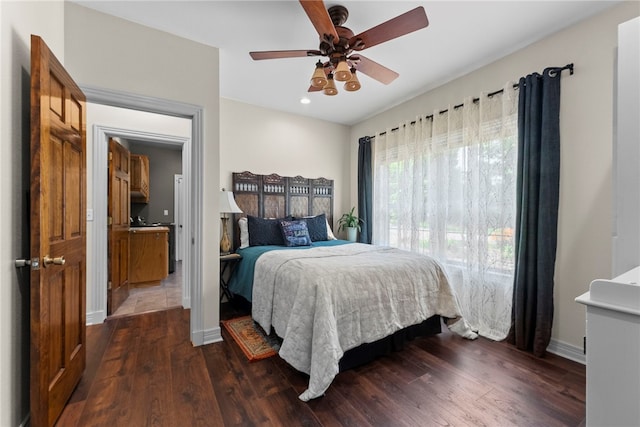 8252 Hickory Tree Ln, Rogers, AR 72756 - bedroom with dark wood finished floors, recessed lighting, and a ceiling fan