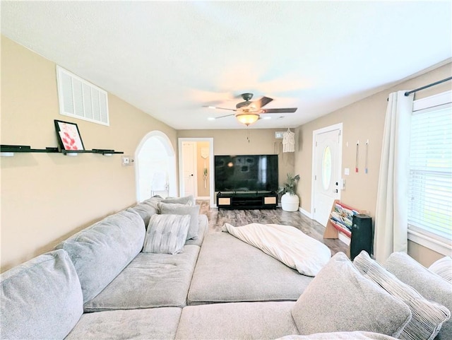 805 S Oak St, Harrison, AR 72601 - living room with a ceiling fan, plenty of natural light, and wood finished floors
