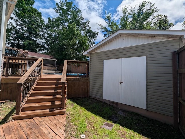 805 S Oak St, Harrison, AR 72601 - deck featuring stairs and an outdoor structure