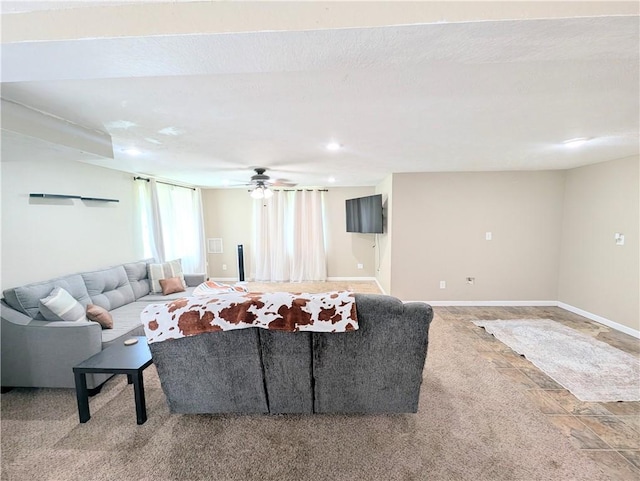 805 S Oak St, Harrison, AR 72601 - living area featuring recessed lighting, ceiling fan, and light carpet