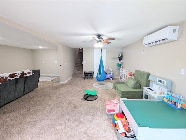 805 S Oak St, Harrison, AR 72601 - game room featuring a wall mounted AC, carpet flooring, and ceiling fan