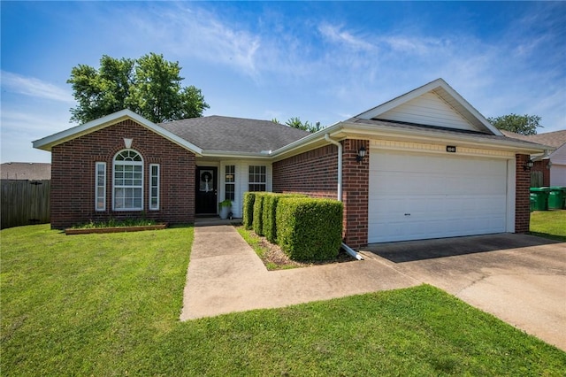 1041 Evergreen St, Centerton, AR 72719 - ranch-style house featuring brick siding, concrete driveway, a garage, and a shingled roof