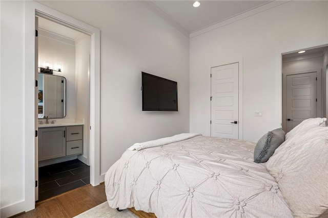 8002 W Claverton St, Rogers, AR 72758 - bedroom with dark wood-style floors, crown molding, recessed lighting, and ensuite bathroom