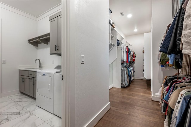 8002 W Claverton St, Rogers, AR 72758 - laundry area with cabinet space, separate washer and dryer, and ornamental molding