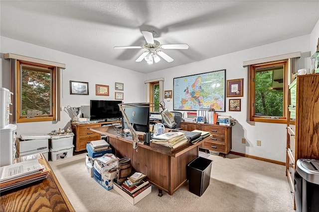 8553 Stoner Ln, Rogers, AR 72756 - home office with a ceiling fan, light colored carpet, and healthy amount of natural light