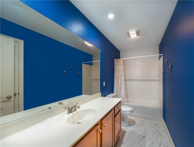 904 S Lafayette St, Rogers, AR 72758 - full bathroom featuring vanity, shower / bath combination with curtain, and marble look tile flooring
