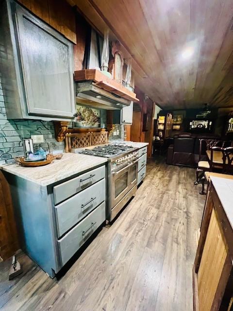14163 Low Gap Wc 100 Rd, West Fork, AR 72774 - kitchen featuring range with two ovens, light wood-type flooring, and light countertops