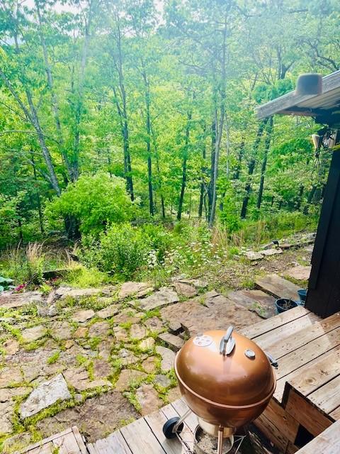 14163 Low Gap Wc 100 Rd, West Fork, AR 72774 - view of yard featuring a forest view and a wooden deck