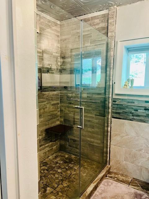 14163 Low Gap Wc 100 Rd, West Fork, AR 72774 - full bath with a stall shower and an ornate ceiling