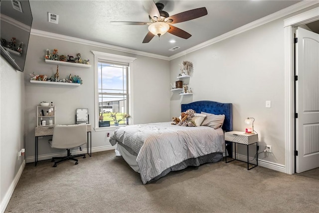 11267 Walters Rd, Bentonville, AR 72712 - bedroom featuring carpet flooring, ornamental molding, and a ceiling fan