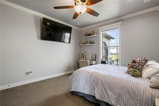 11267 Walters Rd, Bentonville, AR 72712 - bedroom with crown molding, carpet floors, and ceiling fan